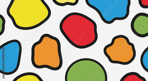 Vibrant multicolored shapes and patterns in a lively illustration viewed from directly above