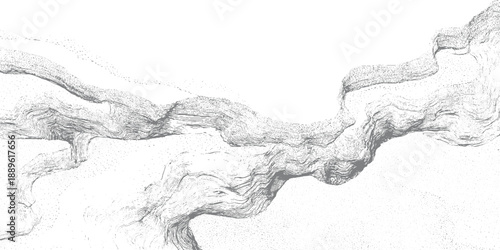 Intricate grey topographic lines and dots forming abstract organic shapes on white background