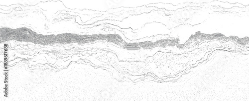 Abstract grayscale layered geological strata with fine dot texture and wavy contours monochrome pattern