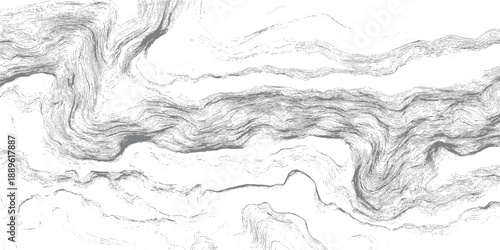 Abstract grey topographic contour lines forming organic wavy patterns on white background