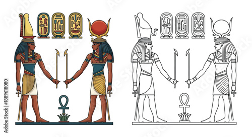 Ancient Egyptian Gods and Goddesses Holding Hands Representing Unity and Mythology
