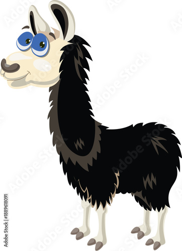 Cute cartoon vector illustration of a funny baby alpaca and sheep character designed as a sweet zoo animal for nature and wildlife art
