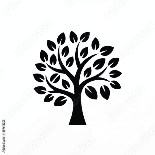Elegant tree silhouette icon, a single black branch symbol of life and sustainability, ideal for modern design projects.