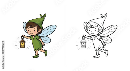 Whimsical Fairy With Lantern Stock Illustration Representing Magic and Guidance
