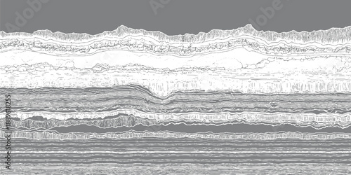 Abstract layered geological strata cross section with detailed texture and grey background pattern line