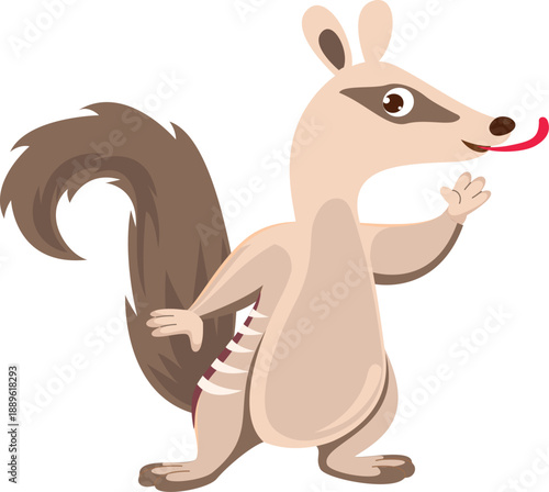 A cute cartoon illustration of a happy brown squirrel with an acorn and a nut, designed as a funny wildlife vector isolated on white