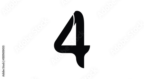 A striking black graphic illustration depicts the numeral four presented in a bold handwritten and distinctly modern style