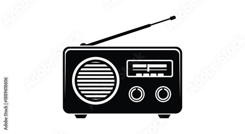 A stark black silhouette of a vintage transistor radio with antenna showcasing classic design silhouette high quality professional detailed modern elegant