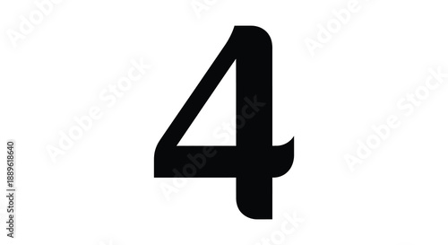 A stark black numeral four dominates the frame presenting a simple bold graphic element against a white background