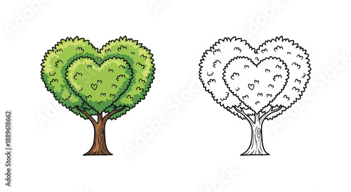 Romantic Heart Shaped Tree Coloring Page Stock Illustration for Love and Nature Themes