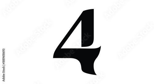 A striking visual representation of the numeral four is presented in a bold black stylized design on a white background