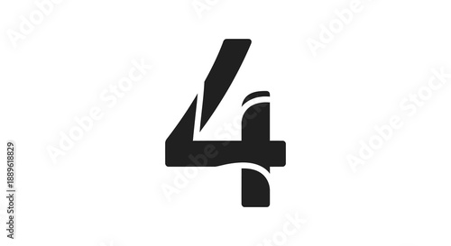 A striking black and white image displays the numeral four creatively stylized with flowing artistic lines and shapes