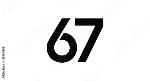 A striking visual representation of the number sixty seven prominently displayed in bold black typography against a clean white background