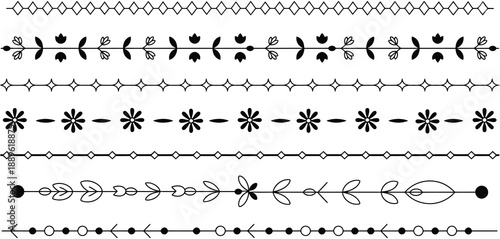 Hand drawn borders and decorative elements featuring elegant line ornaments, floral flourishes, vintage frames, and stylish design accents for invitations, branding, print, and digital projects.