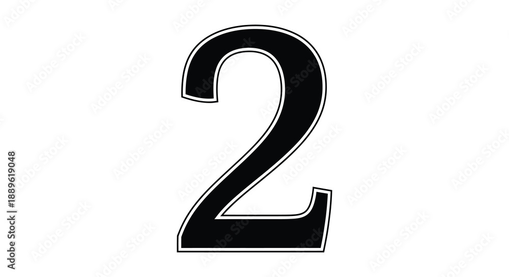 Naklejka premium A striking black number two is prominently displayed against a completely white background creating a stark contrast