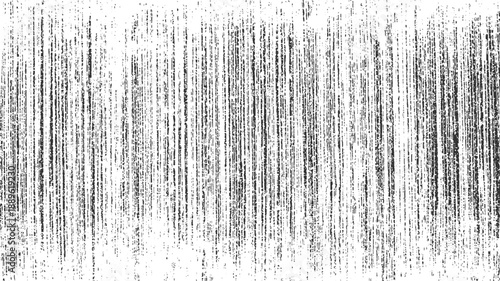 Black vertical distressed lines and speckles on a white background abstract texture