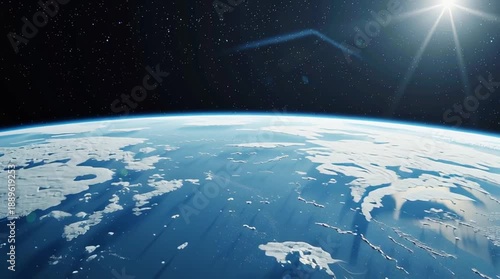 Earth's Vista from Space: A stunning perspective showcases Earth's vibrant atmosphere, oceans, and landmasses, offering a breathtaking glimpse of our planet from the cosmic void, bathed in sunlight.