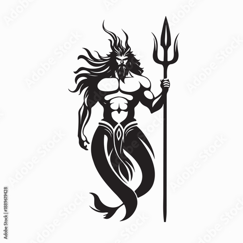 Poseidon God Holding Trident Logo Vector Isolated on White Background