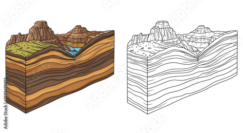 Detailed Mountain Range Diagram Illustration Representing Geography and Wilderness