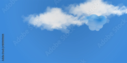 A bright blue sky is dotted with fluffy white clouds.