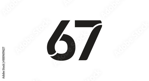 A striking visual representation of the number sixty seven is prominently displayed in a bold black and modern font style