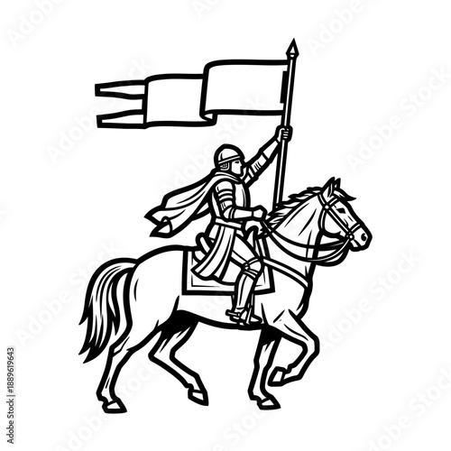 Knight on Horseback with Banner - A Symbol of Medieval Warfare and Heraldry.