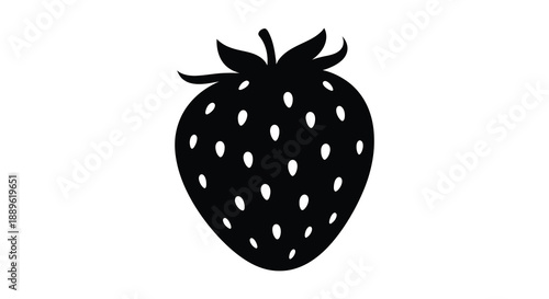 A striking black silhouette of a ripe strawberry with numerous seeds presented against a white background silhouette high quality professional detailed