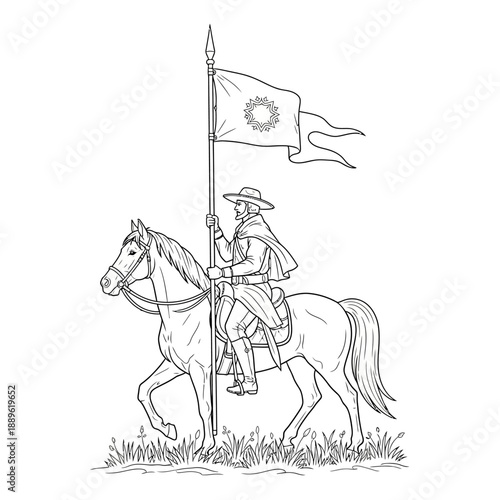 Knight on Horseback with Flag - A Historical Depiction of a Rider.