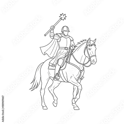 Knight on Horseback with Mace in Hand Ready for Battle.