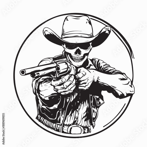 Skeleton Cowboy Holding Shotgun Western Style Image Vector