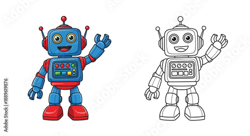 Futuristic Robot Character Coloring Page Illustration for Kids Technology Learning