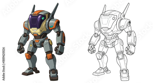 Modern Robot Illustration Design Concept Outline for Tech and Innovation Projects