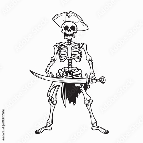 Skeleton Pirate With Sword Image vector on White background