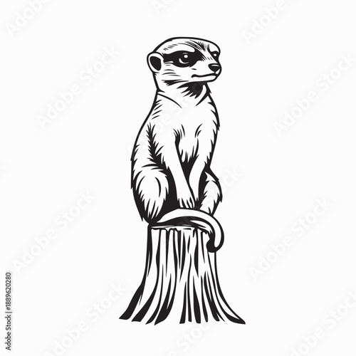 Meerkat Standing On Tree Stump Alert Watching Vector on White Background