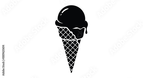 A strikingly simple black silhouette depicts a single scoop ice cream cone showcasing a classic summer treat silhouette high quality professional