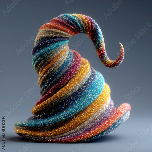 Colorful spiral hat with glitter texture and magical design