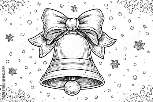 Christmas bell with bow and snowflakes in winter holiday season