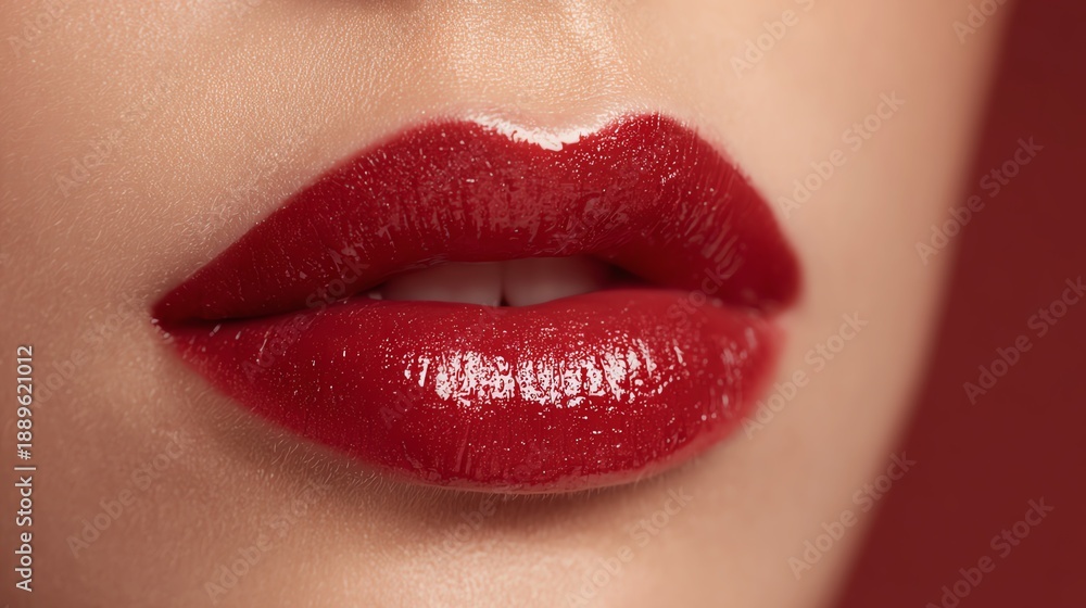 Fototapeta premium Fashion lips mockup trendy design, red tone, digital advertising template