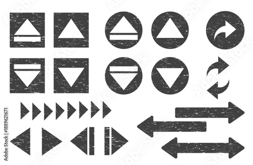 スタンプ風・エレベーターボタン風の黒い矢印イラストセット