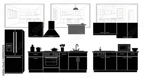 Kitchen design elements and blueprints for modern home interiors.