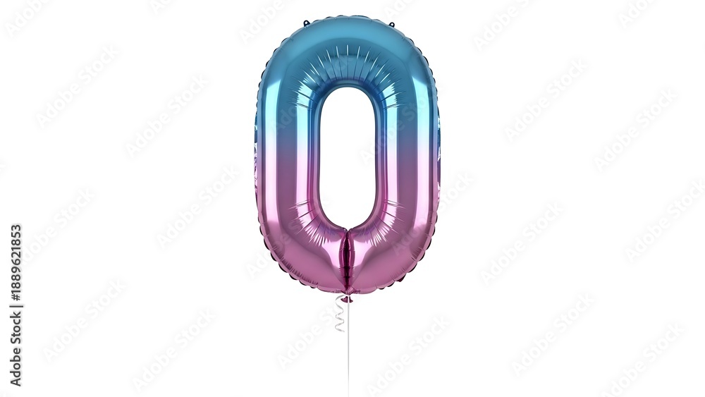 Fototapeta premium Zero Number Balloon in Pink Blue Ombre Isolated on White