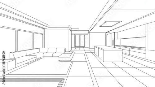 Modern living room interior with minimalist design and sleek furniture