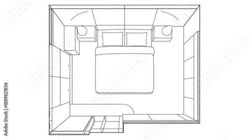 Modern bedroom interior design with bed and nightstands