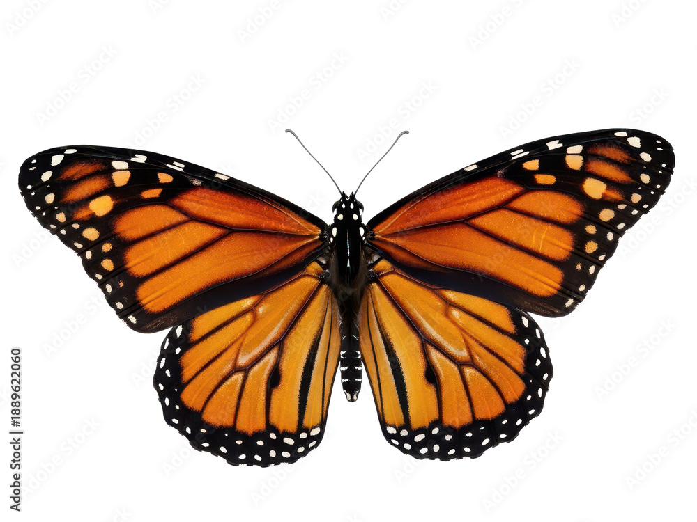 Fototapeta premium Beautiful monarch butterfly with orange wings isolated on transparent background