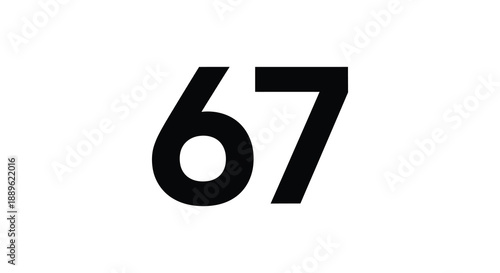 A stark visual representation showcasing the number sixty seven prominently displayed in bold black typography against a plain white background