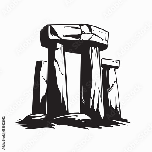 Stonehenge Monument Silhouette Vector Illustration on White Background