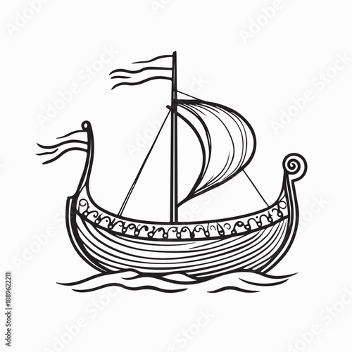 Viking Sailing Ship Vector Design On Stock Vector on White Background