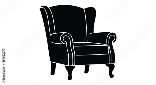 A striking black silhouette of a classic wingback armchair showcasing its elegant form and detailed design silhouette high quality professional modern