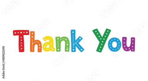 The image displays a colorful hand drawn style representation of the words thank you in vibrant hues high quality