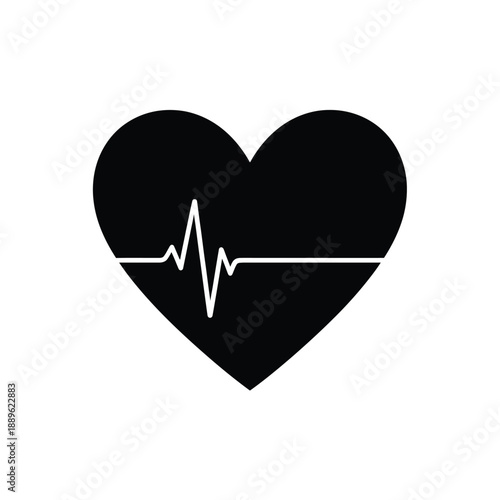 Black heart shape with electrocardiogram line pulsing through representing heartbeat life pulse vital sign health and love connection a dynamic medical and romantic symbol isolated on white